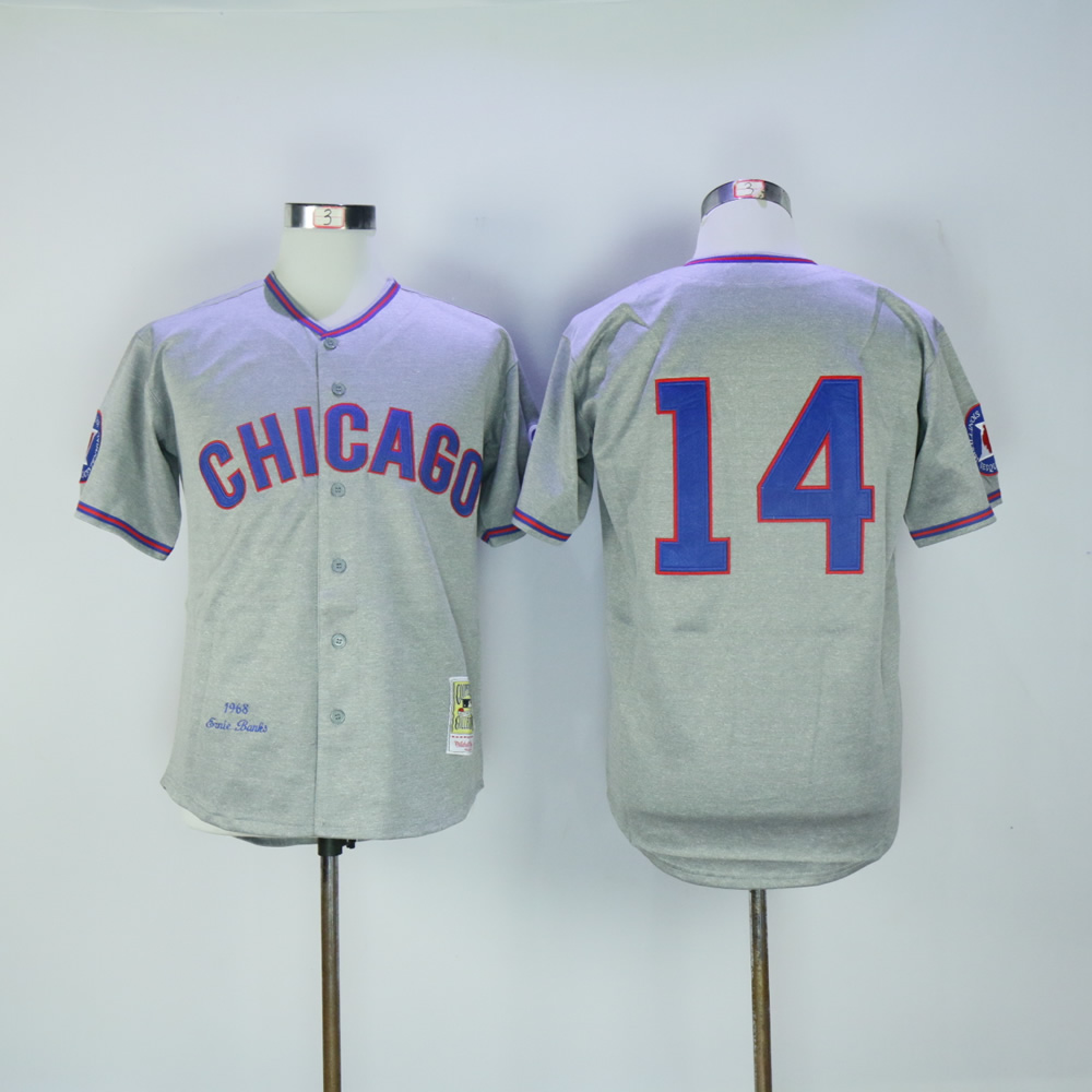 Men Chicago Cubs #14 Banks Grey Throwback 1968 MLB Jerseys